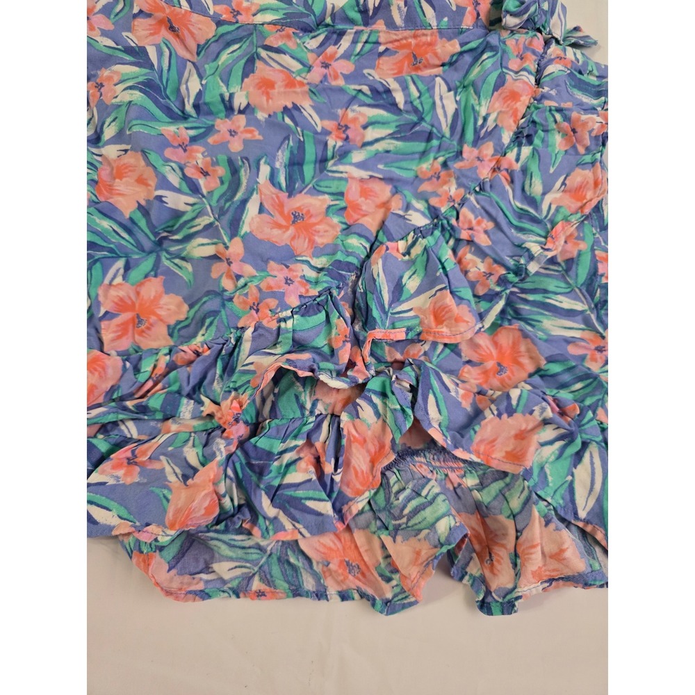OshKosh B'gosh Girls Blue Floral Ruffle Faux Wrap Skort Size 12 Tropical Print - Picture 4 of 12